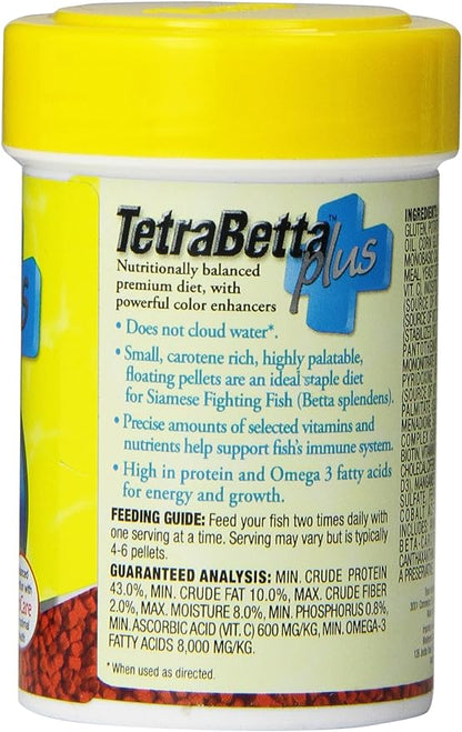 TetraBetta PLUS Floating Mini Pellets, Fish Food With Natural Color Enhancer, 1.2 ounces Tetra