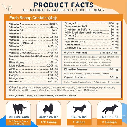 Dog Multivitamin Powder with Glucosamine, Dog Vitamins and Supplements for Immune Support, Dog Skin and Coat Supplement with Omega 3 for Allergy Relief, Probiotics for Dog Support Digestive Health ZEBORA