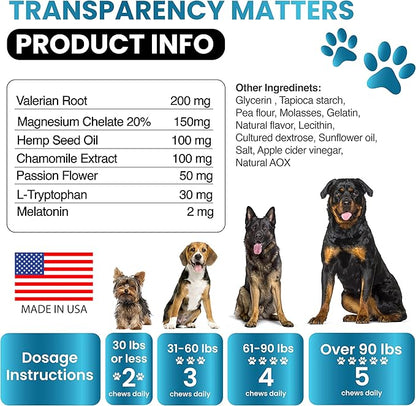 Hemp Calming Chews Treats for Dogs Anxiety Relief & Stress - Travel, Thunder, Separation - Hemp Oil - Valerian - Melatonin for Dogs - Sleep Calming Aid - Pet Soft Bites GratefulPawz