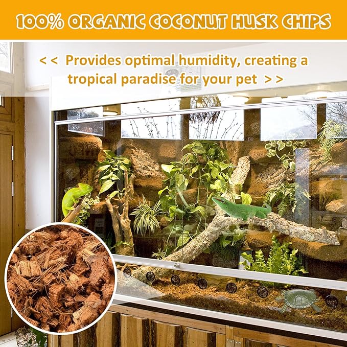 Legigo 10LBS Coconut Chip Substrate for Reptiles, 72QT Natural Coco Husk Chip Reptiles Bedding, Compressed Coconut Chip Substrate for Snake, Tortoise, Ball Python, Gecko, Lizard Terrarium Tanks Legigo