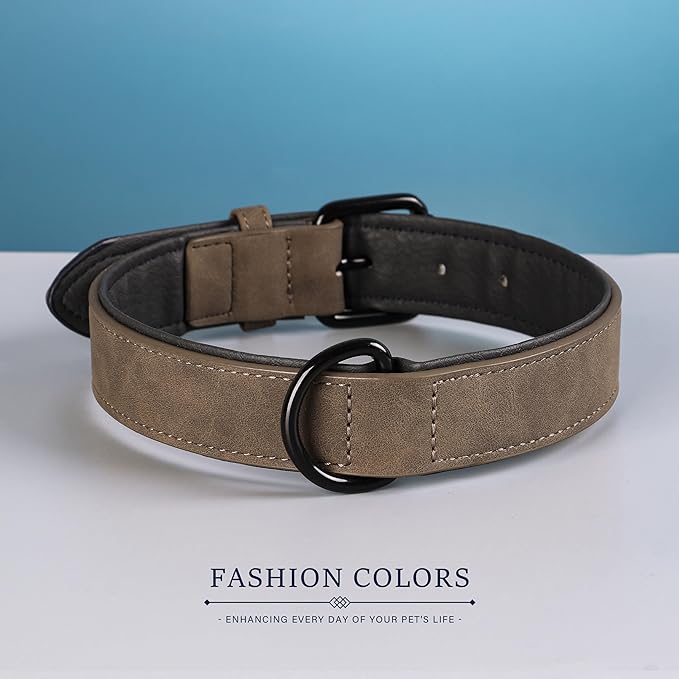 Didog Soft Padded Leather Dog Collar, Breathable Heavy Duty Dog Collar Leather with Adjustable Rust-Proof Metal Buckle for Small Medium Large Dogs (XL: Total Length 24", Fit 17-21" Neck, Brown) Didog