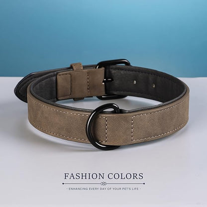 Didog Soft Padded Leather Dog Collar, Breathable Heavy Duty Dog Collar Leather with Adjustable Rust-Proof Metal Buckle for Small Medium Large Dogs (XL: Total Length 24", Fit 17-21" Neck, Brown) Didog