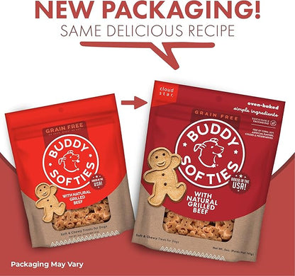 Buddy Biscuits Softies 5 oz Pouch, Grain-Free Soft & Chewy, Natural Grilled Beef Flavor Dog Treats, Oven Baked in The USA - PAWPICO
