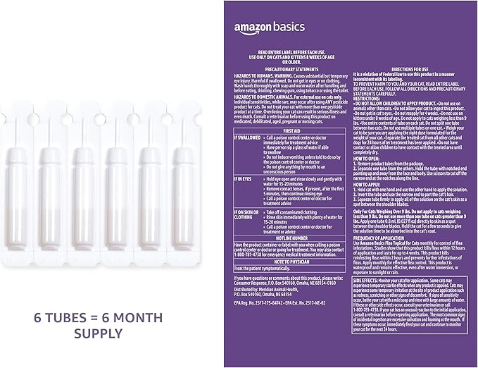 Amazon Basics Flea Topical for Large Cats (Over 9 pounds), 6 Count AmazonBasics