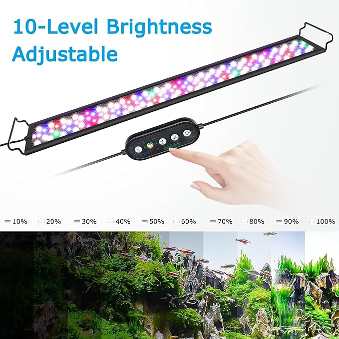 AQQA 24/7 LED Aquarium Light for Plants Fish Tank Light Full Spectrum Waterproof Fish Light with DIY Mode Adjustable Brightness Multi-Color Timer & Extendable Bracket for 18-24 Inch (18W) AQQA