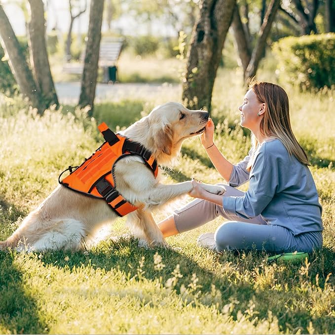 WINGOIN Tactical Dog Harness for Extra Large Dogs, Heavy Duty No Pull Dog Harness with Handle, Adjustable Reflective Military K9 German Shepherd Big Dog Vest for Training, Walking, Orange (XXL) - PAWPICO