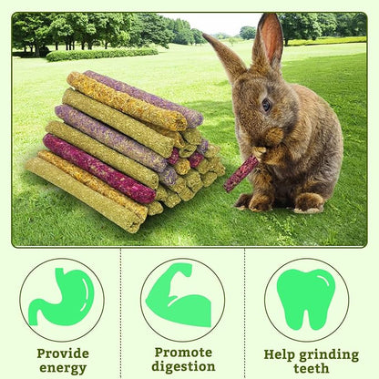 Fhiny 68 PCS Rabbit Chew Sticks, Natural Petals Timothy Hay Sticks Guinea Pig Chewing Toys for Teeth Small Animals Molar Snacks for Bunny Guinea Pig Chinchilla Hamster Fhiny