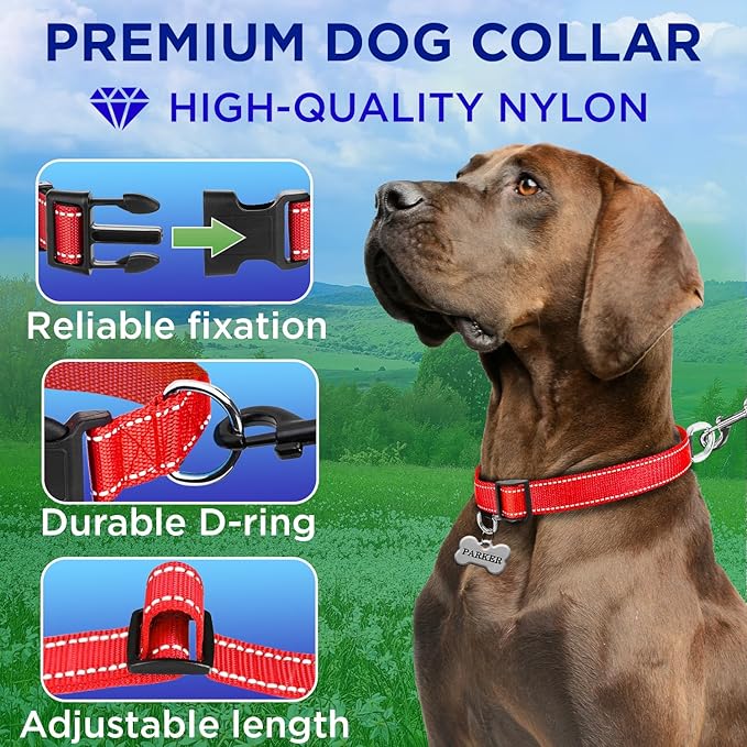 TECEUM Reflective Pet Collar – Red – XL – Basic Nylon Dog Collar – Quick Release Buckle – Fits Small, Medium and Large Dogs, Puppies, Cats – ESA & Service Dog Options TECEUM