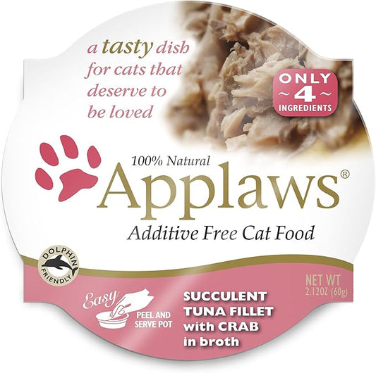 Applaws Succulent Tuna Fillet with Crab Cat Food Cups, 100% Natural, 18 x 2.12 oz - PAWPICO