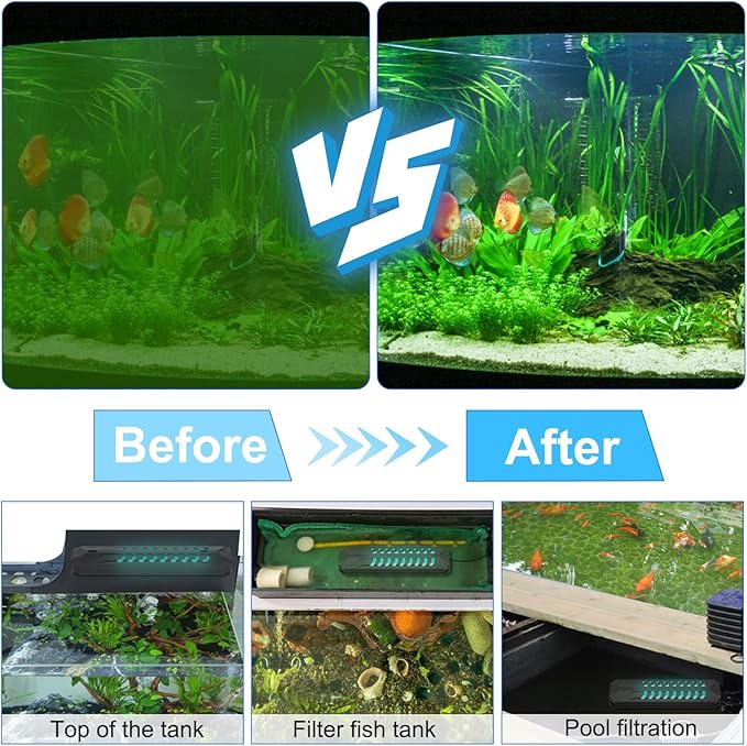 TAISHAN Aquarium Clean Light，15 W Submersible Light with Timer,Double Tube Aquarium Water Clean Green Clear Waterproof Clean Lamp for Pond,Swimming Pool,Indoor TAISHAN