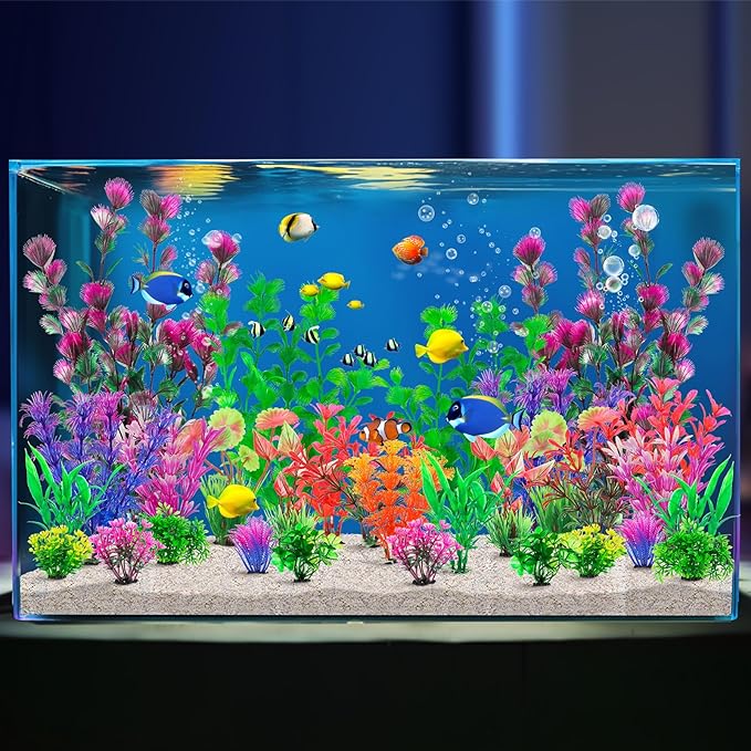 CousDUoBe 30Pcs Aquarium Plants, Fish Tank Accessories Artificial Aquatic Plants,Full Set of Fish Tank Decorations, Various Sizes CousDUoBeAquariumfishtankdecoration