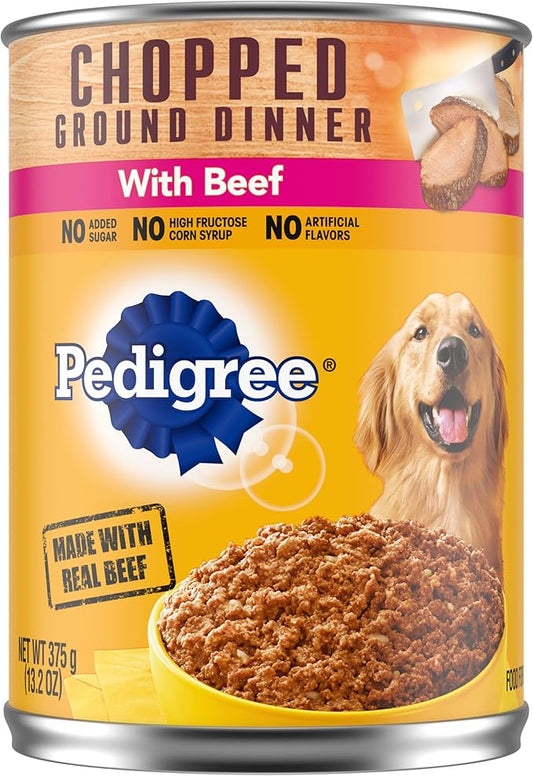 PEDIGREE CHOPPED GROUND DINNER Adult Canned Soft Wet Dog Food with Beef, 13.2 oz. Cans (Pack of 12) - PAWPICO