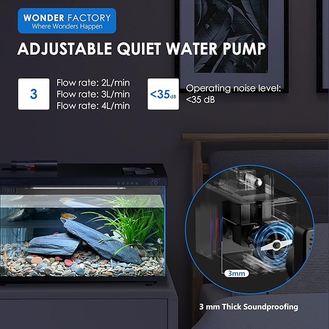 Smart Aquarium Fish Tank 5 Gallon Starter kit, Self Cleaning System Efficiency Filter 7 Color LED Lights Automatic Feeder Temperature Display Monitor HD UHA Glass Leak-Proof, Smart Control with Apps WONDERFACTORY