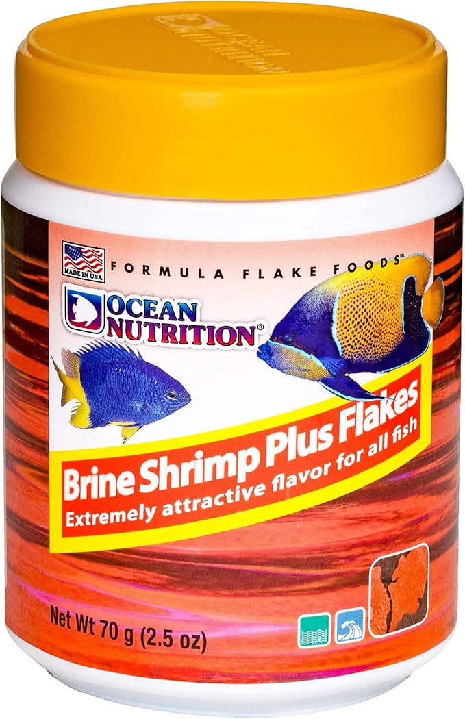 Ocean Nutrition Brine Shrimp Plus Flake Fish Food 2.5 Ounces (71 Grams) Jar | Freshwater & Saltwater Marine Aquarium Flakes Food for Aquariums OceanNutrition