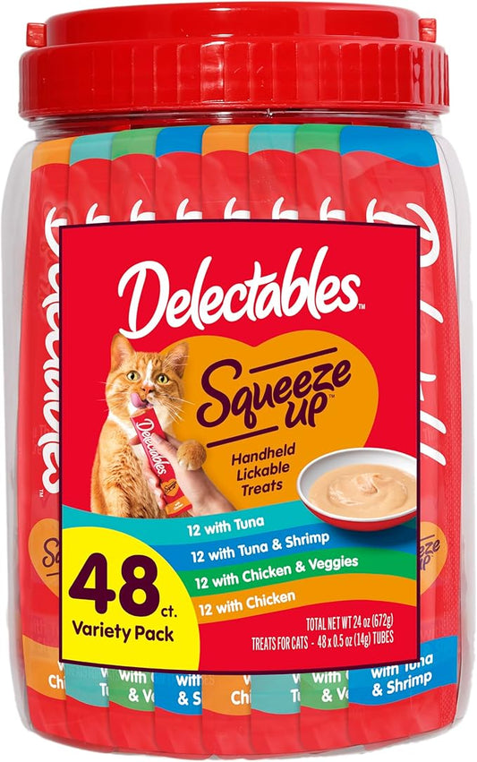 Hartz Delectables Squeeze Up Variety Packs Interactive Lickable Wet Cat Treats, case of 48 Hartz
