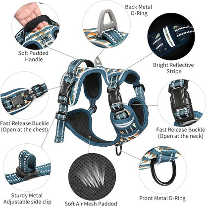 Timos Dog Harness, NO Need Go Over Dogs Head 3 Snap Buckles Pet Harness with 2 Leash Clips, Adjustable Soft Padded No-Pull Dog Harness, Reflective No-Choke Pet Oxford Vest for Small Medium Large Dogs Timos