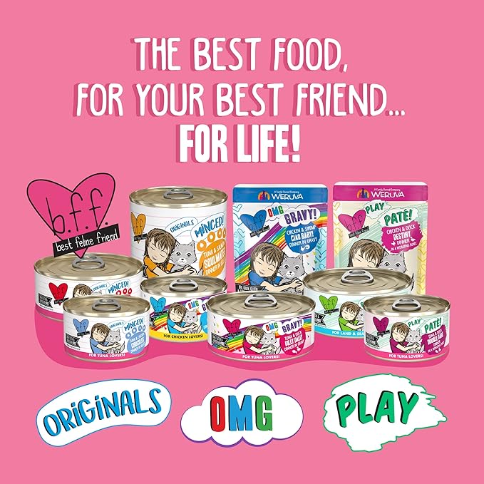 Weruva B.F.F. OMG - Best Feline Friend Oh My Gravy!, Tuna & Duck Dilly Dally with Tuna & Duck, 5.5oz Can (Pack of 8) - PAWPICO
