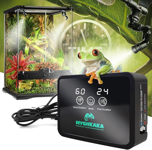 Reptile Smart Mister, Reptile Humidifiers Misting System Automatic with Timer, Terrariums Humidifier with 360°Adjustable Misting Nozzles, Spray Kit for Rainforest Plants Amphibian MYGIIKAKA