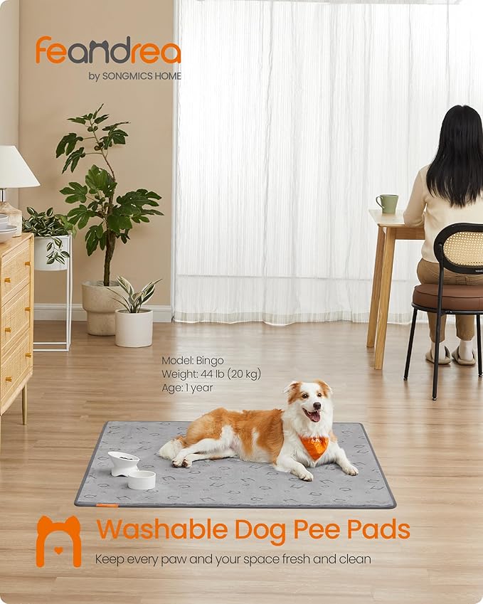 Feandrea Washable Pee Pads for Dogs, 2 Pack, Reusable Dog Pads, 60 x 48 Inches, XL, Waterproof Pet Training Pads, Leakproof, Non-Slip, Super Absorbent, for Dogs, Cats, Rabbits, Dove Gray UPTD004G01 - PAWPICO