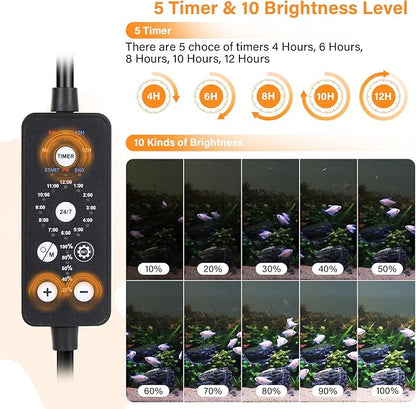 hygger Submersible LED Aquarium Light, 17W 19 in 24/7 Mode Fish Tank Light with 5 Rows Beads, withTimer 9 Colors and Adjustable Brightness, Full Spectrum IP68 Waterproof Light for Fish Tank 20-35 inch hygger