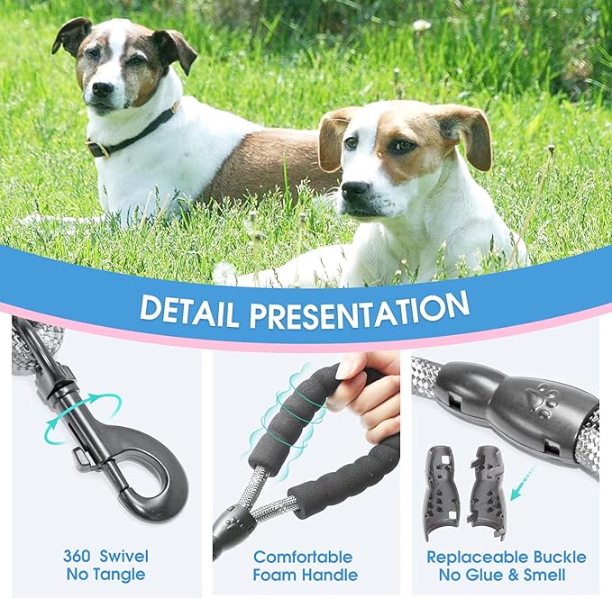 BAAPET 2/4/5/6 FT Dog Leash with Comfortable Padded Handle and Highly Reflective Threads for Small Medium and Large Dogs (5FT-1/2'', Grey) BAAPET