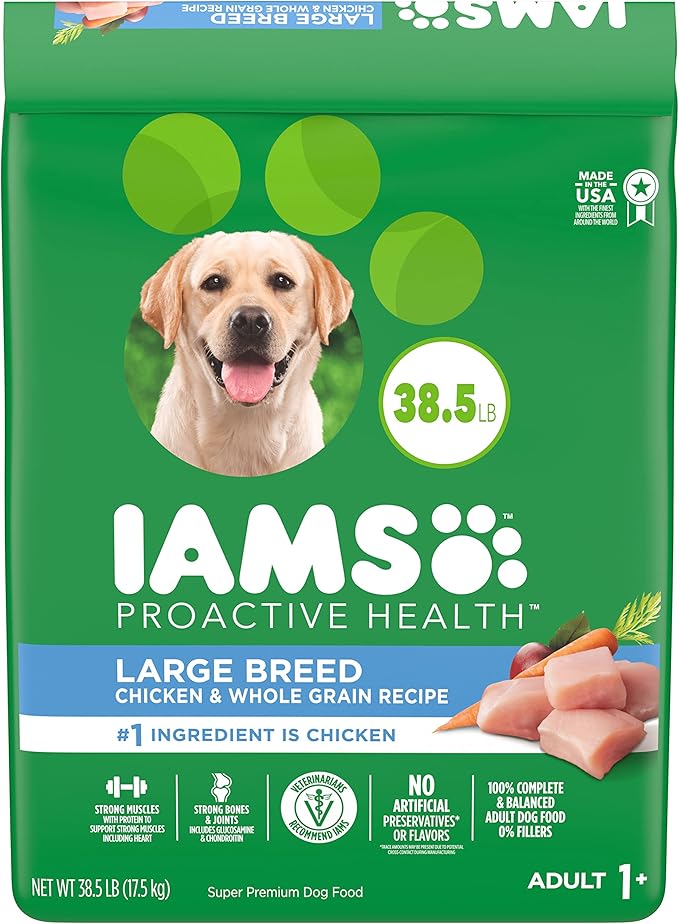 IAMS Adult High Protein Large Breed Dry Dog Food with Real Chicken, 38.5 lb. Bag - PAWPICO