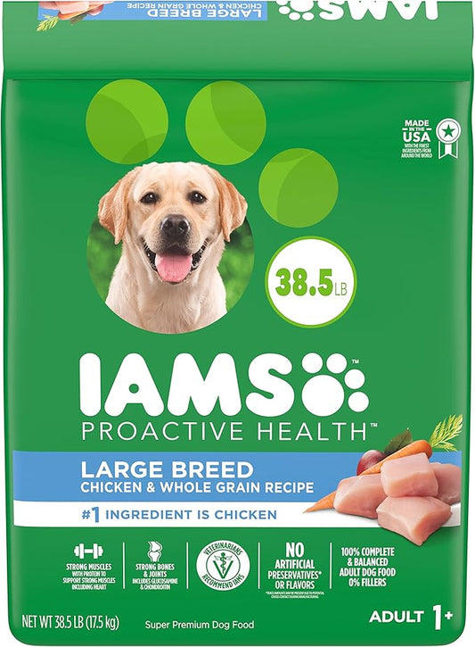 IAMS Adult High Protein Large Breed Dry Dog Food with Real Chicken, 38.5 lb. Bag - PAWPICO