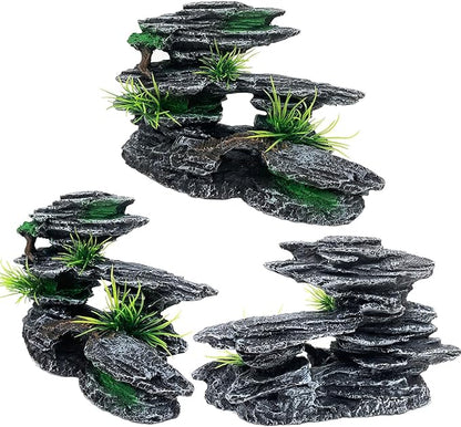 Aquarium Mountain View Stone Ornament Tree Rock Cave Aquarium Decorations for Fish Tank Decorations for Small Fish Tank - 7.5 Inches Long GOLOMOZ