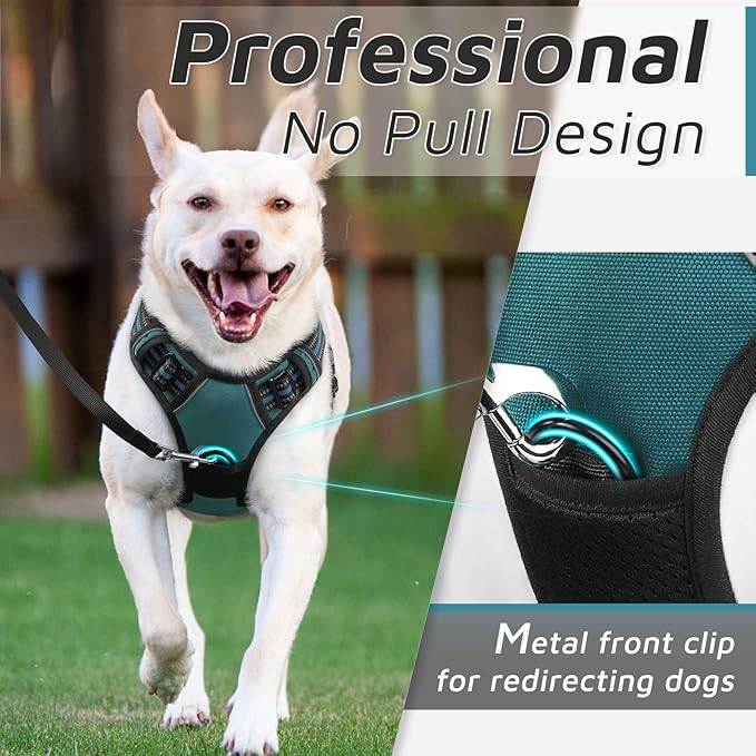 Eagloo Dog Harness for Large Dogs, No Pull Service Vest with Reflective Strips and Control Handle, Adjustable and Comfortable for Easy Walking, No Choke Pet Harness with 2 Metal Rings, Dark Green, L GoExplorewithEagloo