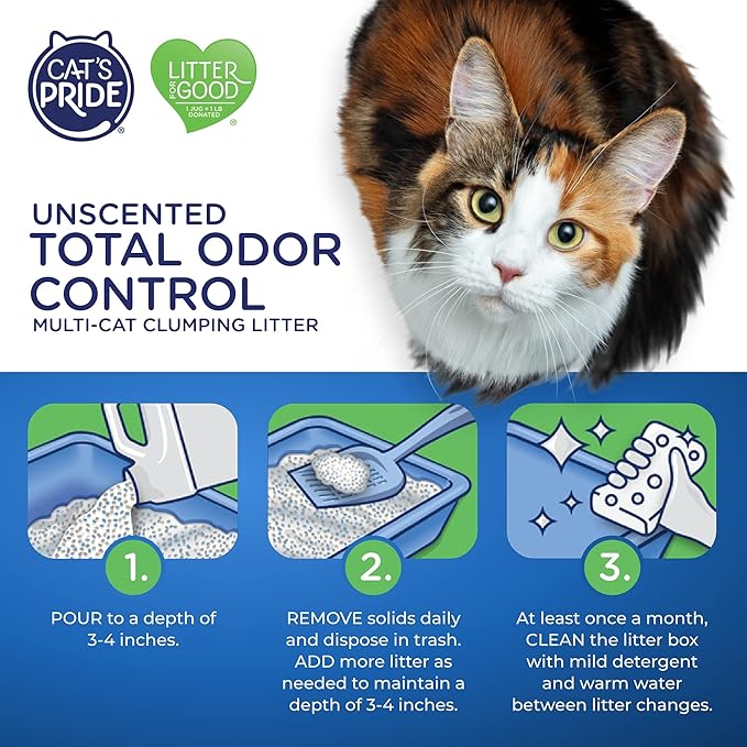 Cat's Pride Max Power: Total Odor Control - Up to 10 Days of Powerful Odor Control - Strong Clumping - Hypoallergenic - 99% Dust Free - Multi-Cat Litter, Unscented, 15 Pounds - PAWPICO