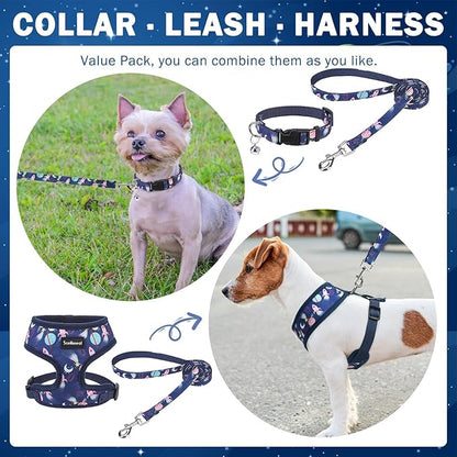 SCENEREAL Small Dog Harness Collar and Leash Set, Adjustable No Pull Pet Harnesses, No Chock Soft Mesh Step in Vest for Doggie Puppy Medium Dogs Cats Girl or Boy,Chihuahua, Yorkie, Outdoor Walking - PAWPICO