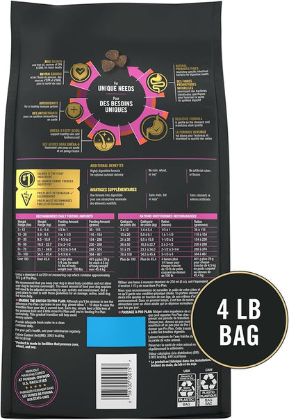 Purina Pro Plan Sensitive Skin and Stomach Dog Food Dry, Adult Salmon & Rice Formula, Digestive Health - 4 lb. Bag - PAWPICO