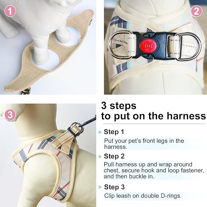 Dog Harness Step-in Breathable Puppy Cat Dog Vest Harnesses for Small Medium Dogs Beige - PAWPICO