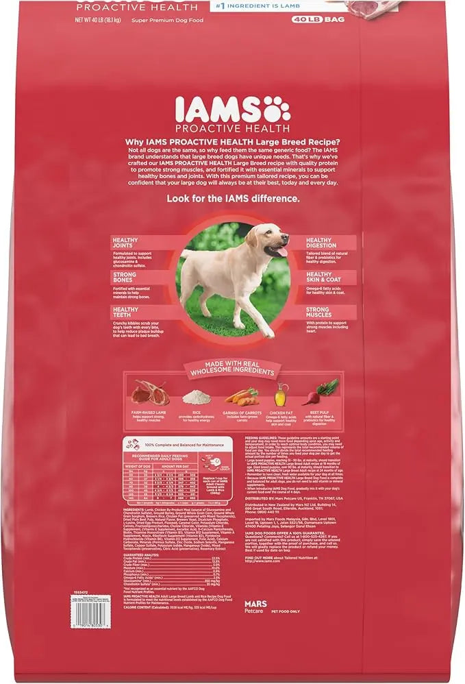 Iams Large Breed Adult Dry Dog Food Lamb & Rice Recipe, 40 lb. Bag - PAWPICO