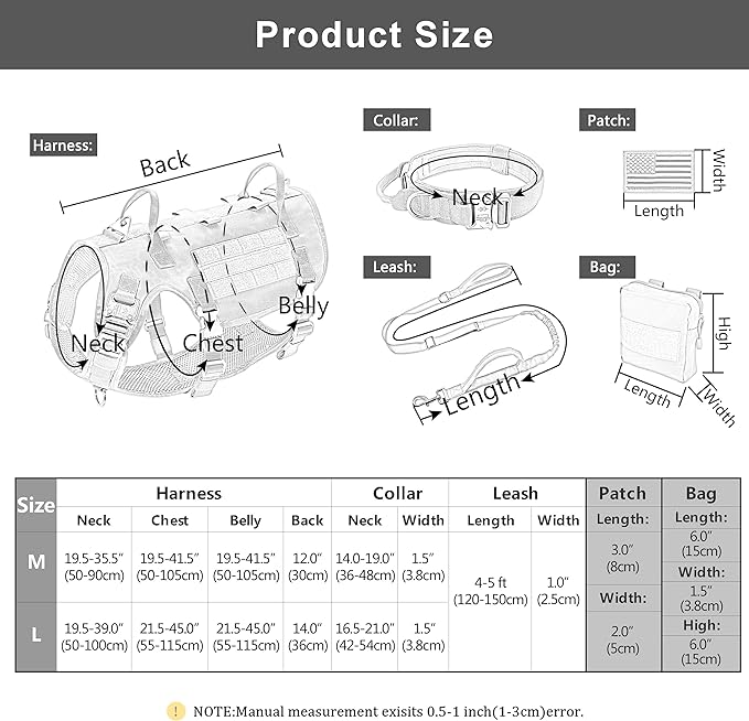 Forestpaw Tactical Dog Harness for Large Dogs,Tactical Dog Collar with Bungee Leash Set,No Pull Military Dog Harness for Dog Walking Training,Adjustable for Medium Large Dogs,Khaki M Forestpaw