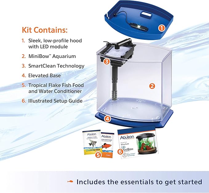 Aqueon LED MiniBow Small Aquarium Fish Tank Kit with SmartClean Technology, Blue, 1 Gallon Aqueon