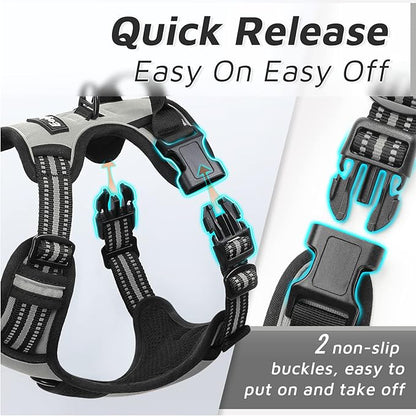 Eagloo Dog Harness Medium Sized Dog, No Pull Service Vest with Reflective Strips and Control Handle, Adjustable and Comfortable for Easy Walking, No Choke Pet Harness with 2 Metal Rings, Grey, M GoExplorewithEagloo