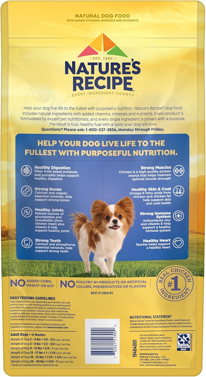 Nature′s Recipe Grain Free Small Breed Chicken, Sweet Potato & Pumpkin Recipe Dry Dog Food, 4 lb. Bag (Pack of 2) - PAWPICO