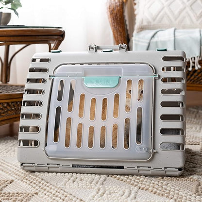 SportPet Designs Foldable Travel Cat Carrier - Front Door Plastic Collapsible Carrier Collection, Waterproof Bed - PAWPICO