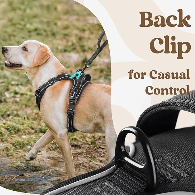 rabbitgoo Dog Harness for Large, No Pull Pet Harness with 3 Buckles, Adjustable Soft Padded Pooch Vest with Instant Control Handle, Easy Walking Reflective Pet Vest for Extra Large Dogs, Black, XL rabbitgoo