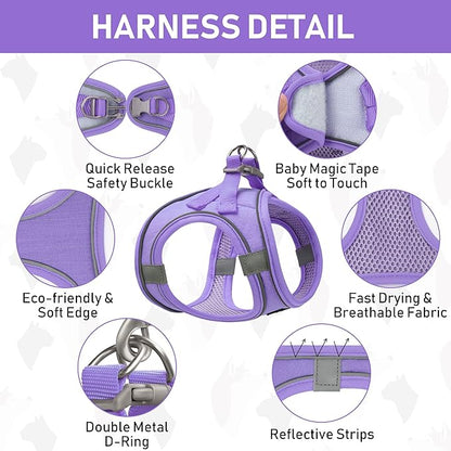 GAMUDA Small Pet Harness Collar and Leash Set, Step in No Chock No Pull Linen Fabric Soft Mesh Dog Vest Harnesses Reflective for Dogs Puppy Cats Kitten Rabbit (Purple, S) GAMUDACollarsCollection