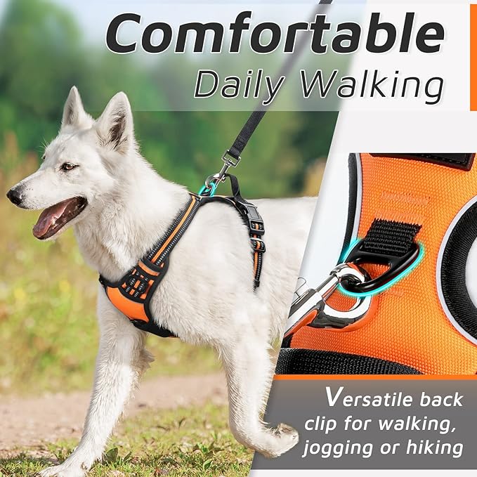 Eagloo Dog Harness Small Sized Dog, No Pull Service Vest with Reflective Strips and Control Handle, Adjustable and Comfortable for Easy Walking, No Choke Pet Harness with 2 Metal Rings, Orange, S GoExplorewithEagloo