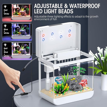 Fish Tank Aquarium 2.2 Gallon Fish Bowl with Adjustable 3 Color Lighting 3 in 1 Pump with Filteration, Oxygenation, Water Circulation Triple Function, HD Float Glass, Leak-Proof Thickened Base Focusonhomelifeandhealth