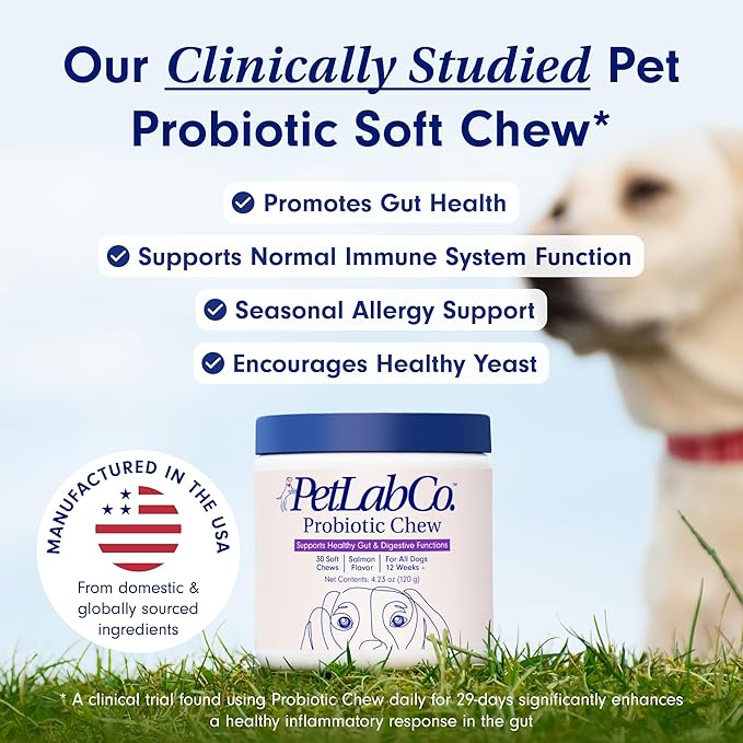 PetLab Co. Probiotics for Dogs, Support Gut Health, Occasional Diarrhea, Digestive Health & Seasonal Allergies - Salmon Flavor - 30 Soft Chews PetlabCo