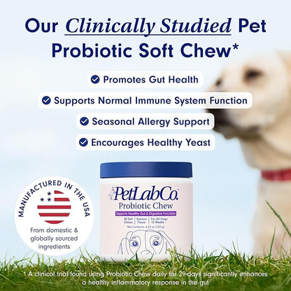 PetLab Co. Probiotics for Dogs, Support Gut Health, Occasional Diarrhea, Digestive Health & Seasonal Allergies - Salmon Flavor - 30 Soft Chews PetlabCo
