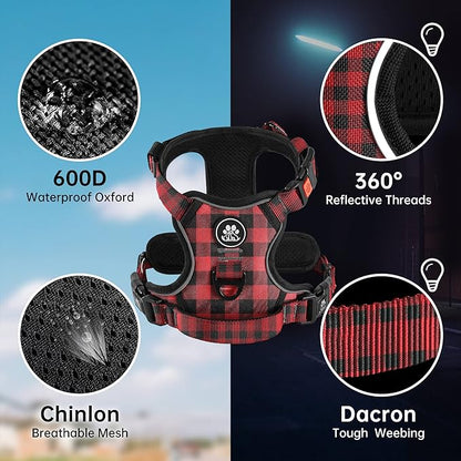 NESTROAD No Pull Dog Harness with Leash, Reflective No Choke Pet Vest Harness,Adjustable Soft Padded Dog Harness with Easy Control Handle for Small Dogs(Checkered Red,Small) NESTROAD