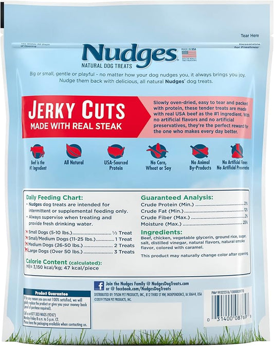 Blue Buffalo Nudges Jerky Cuts Natural Dog Treats, Steak, 10oz Bag - PAWPICO