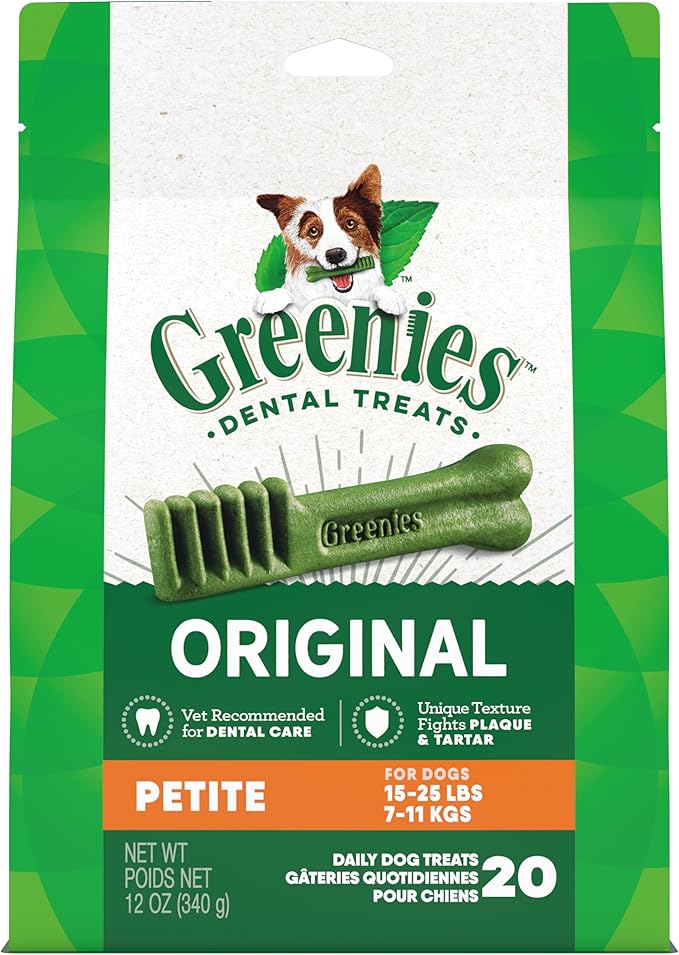 Greenies Original Petite Natural Dental Care Dog Treats, 12 oz. Pack (20 Treats) - PAWPICO