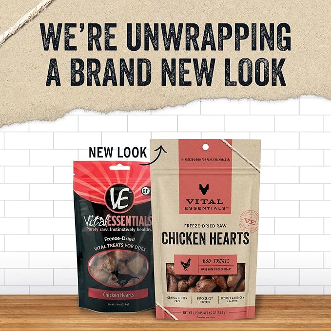 Vital Essentials Freeze Dried Raw Single Ingredient Dog Treats, Chicken Hearts, 1.9 oz - PAWPICO