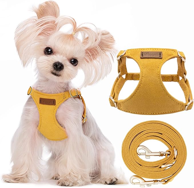 Puppytie No Pull XXS Puppy Harness with Multifunction Dog Leash,Soft Adjustable No Choke Escape Proof Pet Harness Vest,Yellow,XXS Puppytie